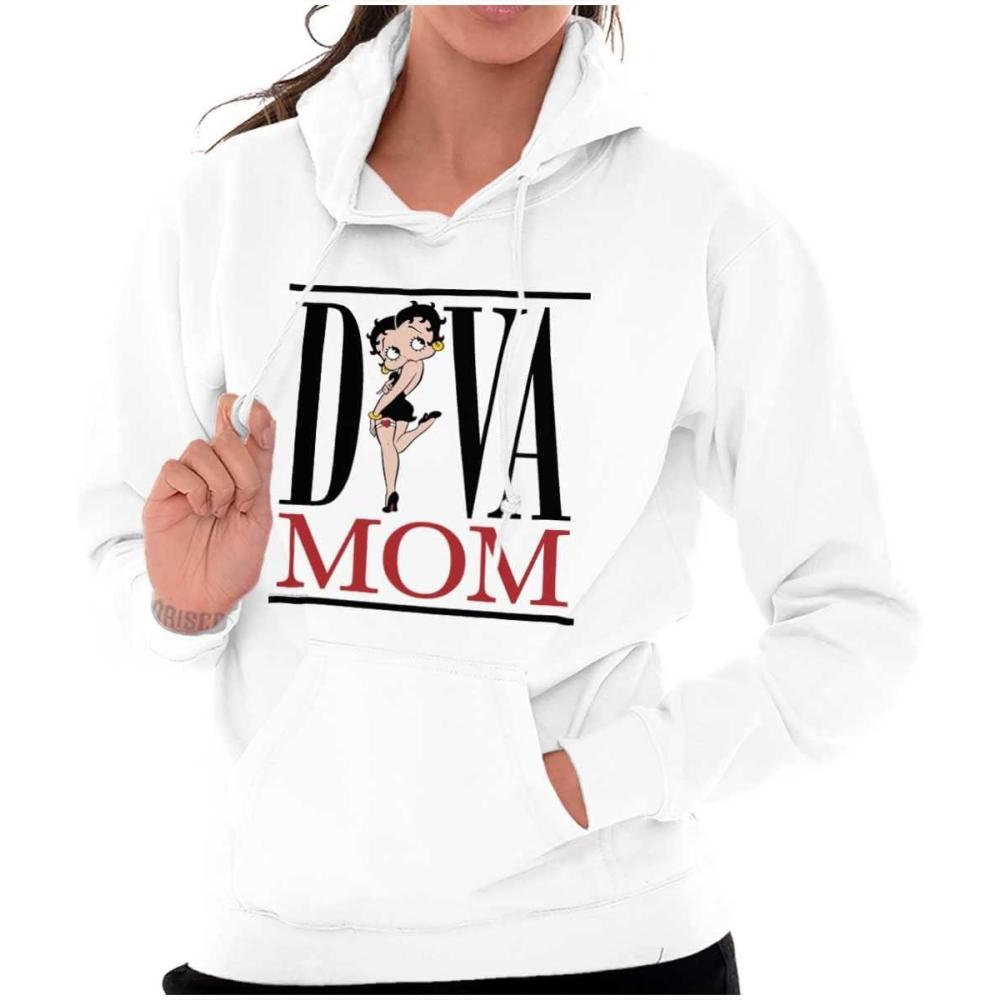 imageBrisco Brands Betty Boop Diva Mom Best Mothers Day Hoodie Sweatshirt WomenWhite