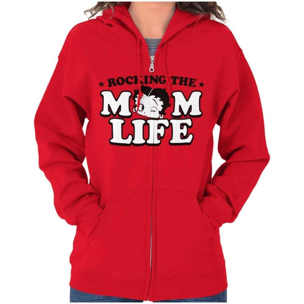 imageBrisco Brands Betty Boop Rocking The Mom Life Zip Hoodie Sweatshirt WomenRed