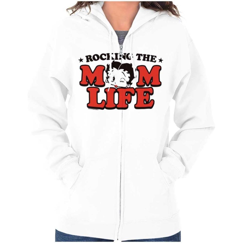 imageBrisco Brands Betty Boop Rocking The Mom Life Zip Hoodie Sweatshirt WomenWhite