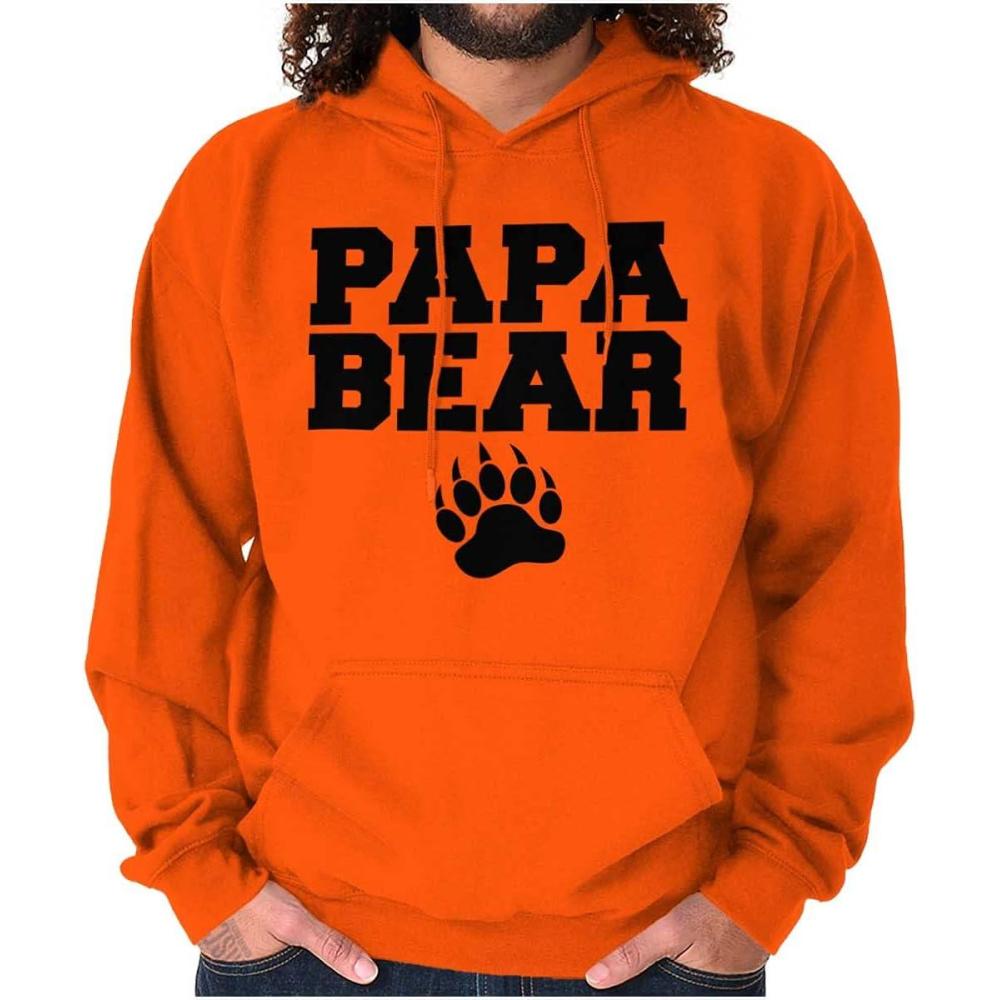 imageBrisco Brands Papa Bear Dad Fathers Day Pawprint Hoodie Hooded Sweatshirt MenOrange