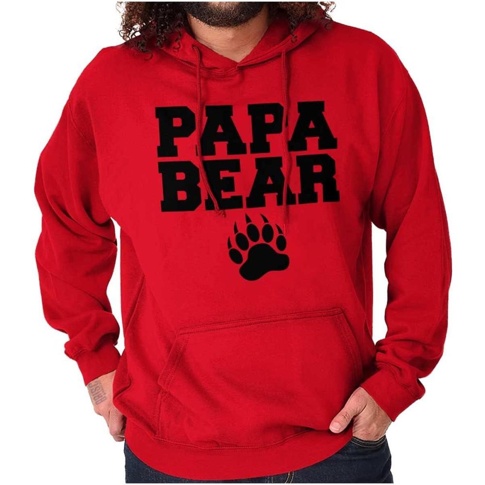 imageBrisco Brands Papa Bear Dad Fathers Day Pawprint Hoodie Hooded Sweatshirt MenRed