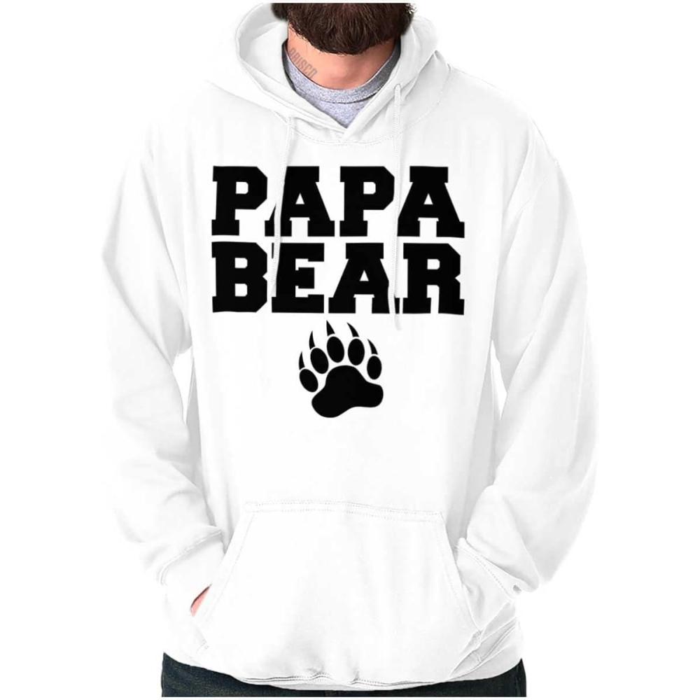 imageBrisco Brands Papa Bear Dad Fathers Day Pawprint Hoodie Hooded Sweatshirt MenWhite