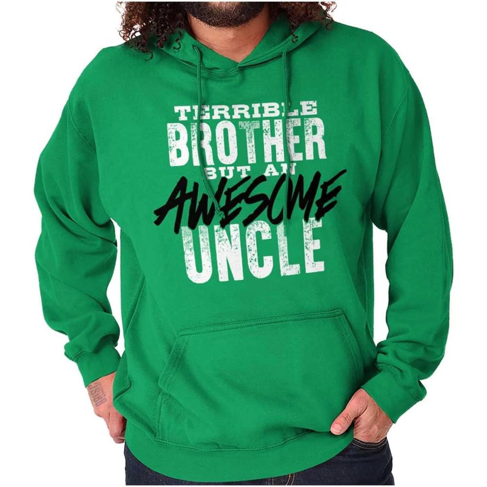 imageBrisco Brands Terrible Brother Awesome Uncle Hoodie Hooded Sweatshirt MenIrish Green