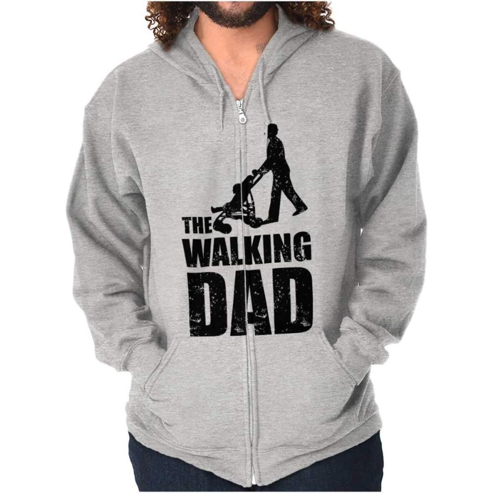imageBrisco Brands Walking Dad Nerdy Zombie Movie Lover Zip Hoodie Sweatshirt MenSport Grey