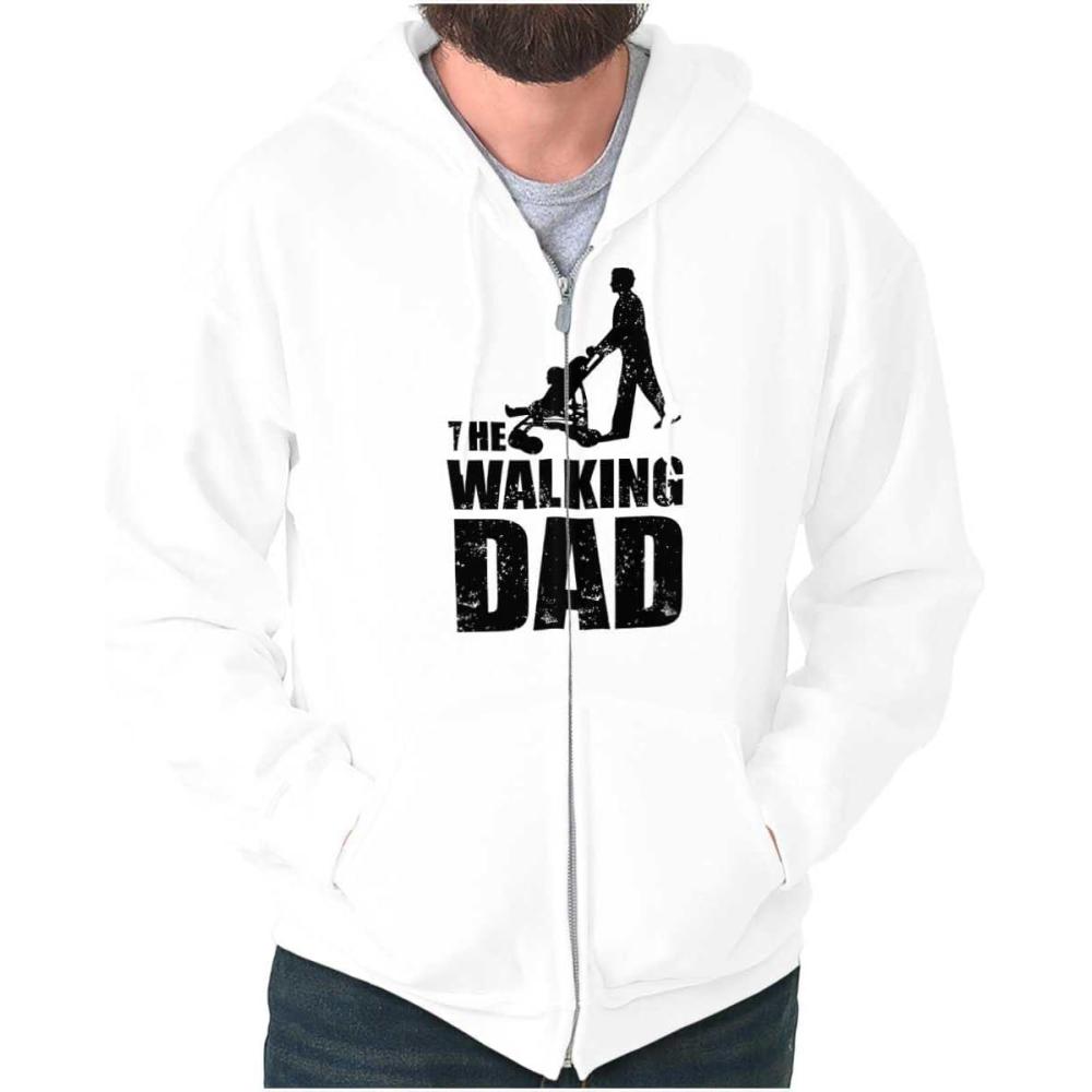 imageBrisco Brands Walking Dad Nerdy Zombie Movie Lover Zip Hoodie Sweatshirt MenWhite