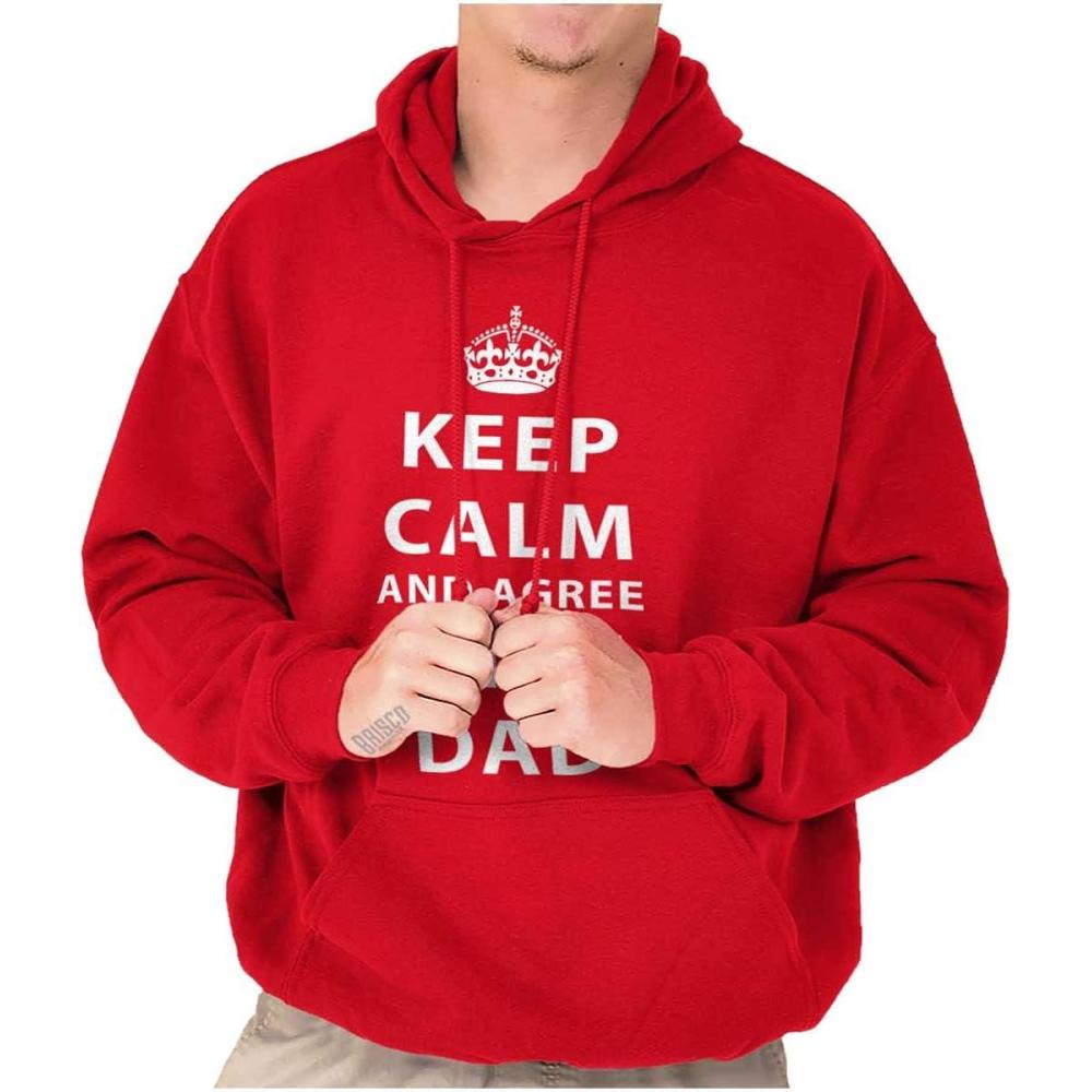imageClassic Teaze Keep Calm And Agree With Dad Crown Hoodie Hooded Sweatshirt MenRed