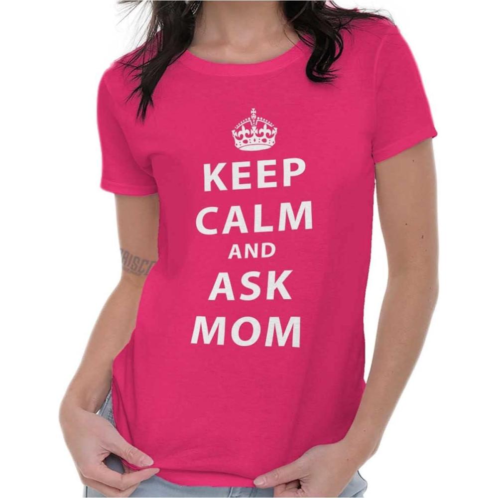 imageKeep Calm Ask Mom Funny Cute Mothers Womens Slim Fit Graphic TeeHeliconia