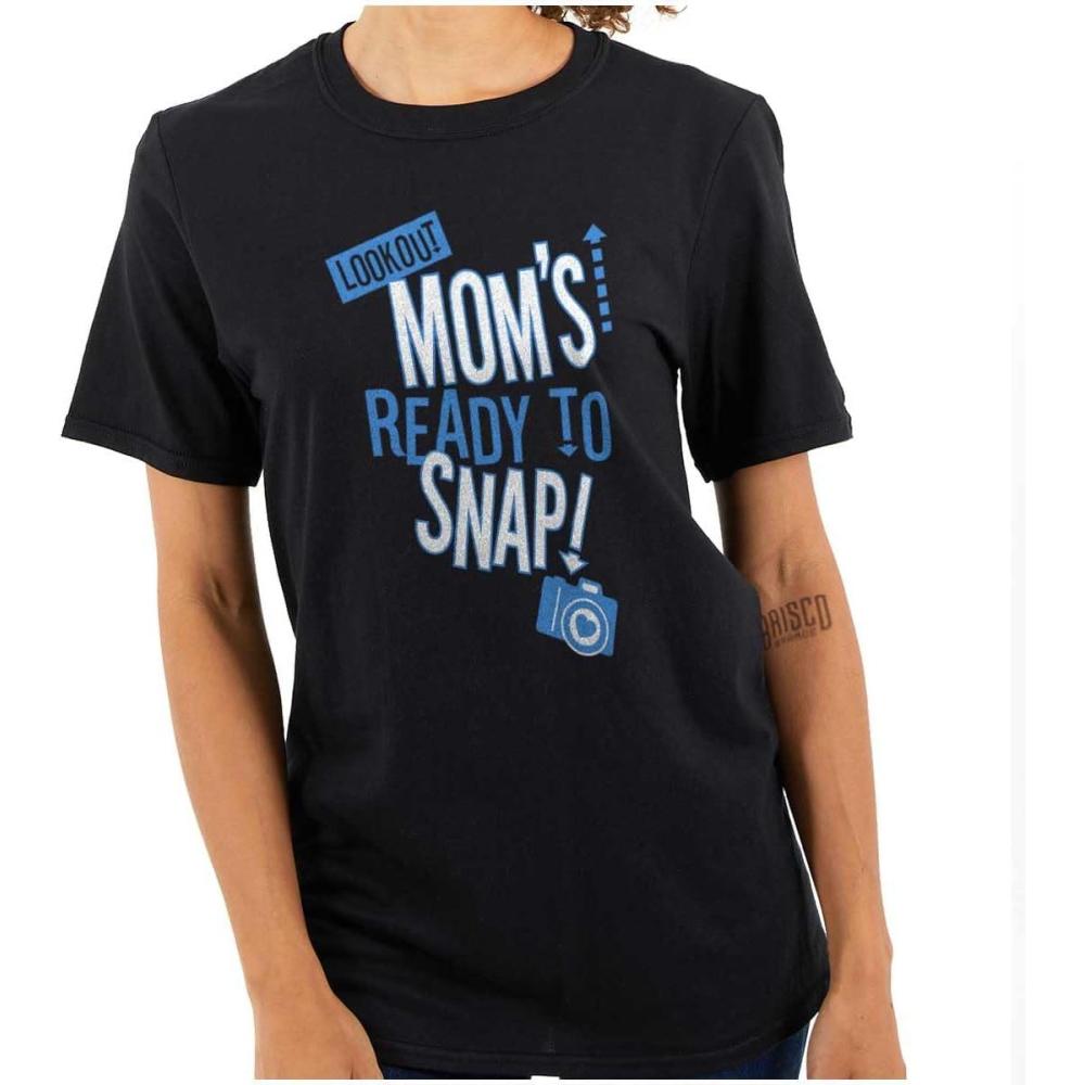 imageReady to Snap Motherhood Humor Funny Womens Graphic T Shirt TeesBlack