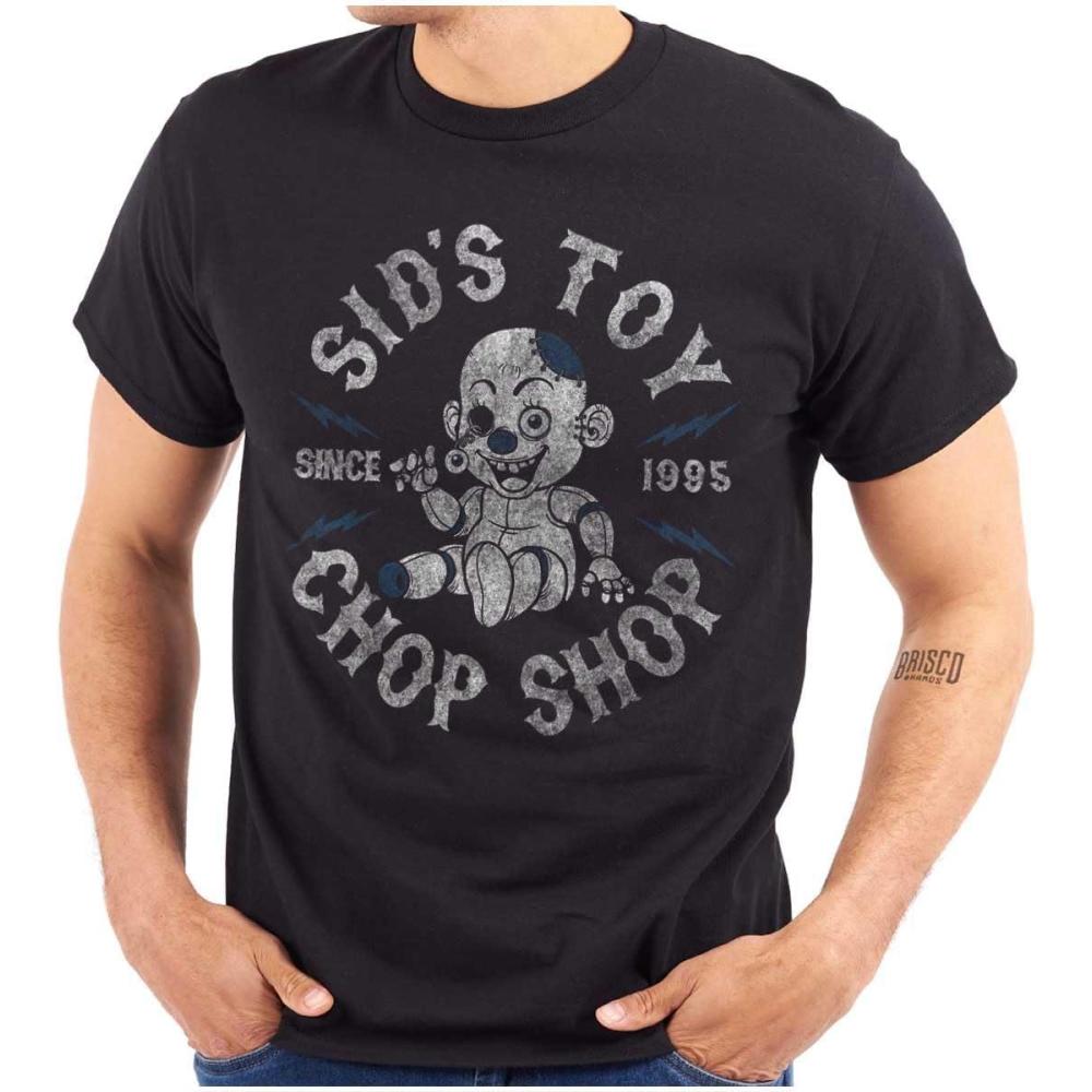 imageSids Toy Chop Shop Graphic T Shirt Creepy Doll Horror Inspired Scary Tee for Men and WomenBlack