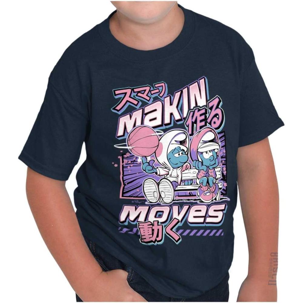 imageThe Smurfs Cool Kanji Makin Moves Crewneck T Shirts Boy GirlNavy