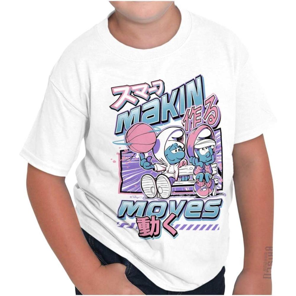 imageThe Smurfs Cool Kanji Makin Moves Crewneck T Shirts Boy GirlWhite