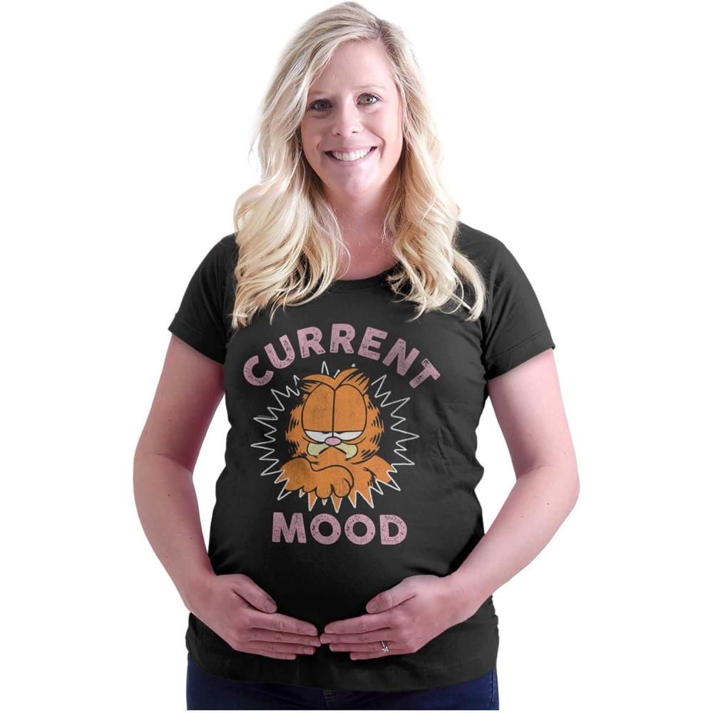 imageWomens Maternity Funny Grumpy Garfield Cartoon Mood T Shirt TeeBlack