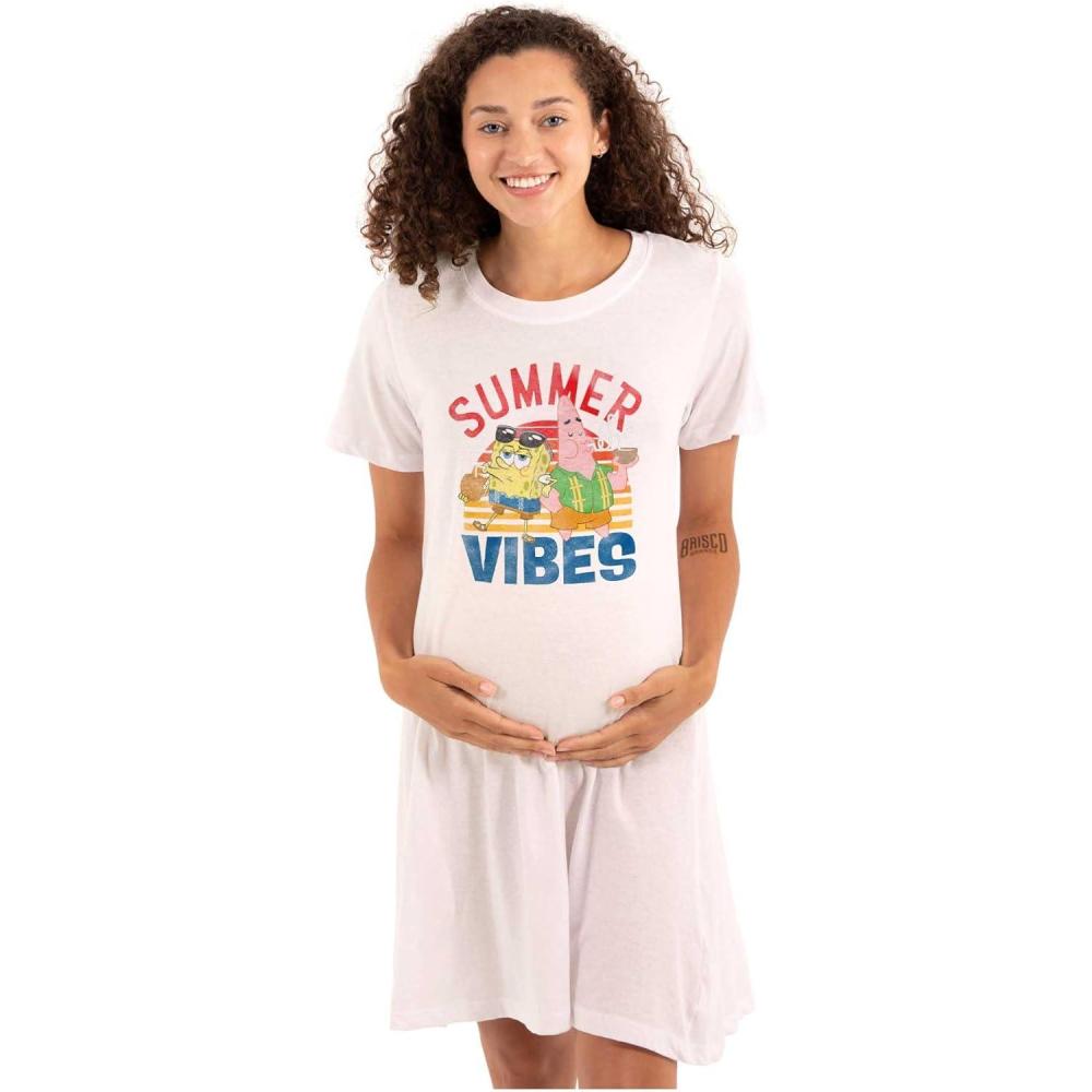 imageWomens Maternity Spongebob and Patrick Summer Vibes Pregnancy DressWhite