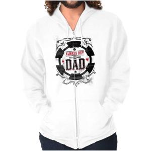 Brisco Brands Always Bet On Dad Gambling Chip Zip Hoodie Sweatshirt Men(White)