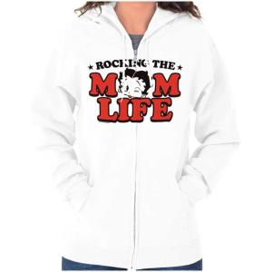 Brisco Brands Betty Boop Rocking The Mom Life Zip Hoodie Sweatshirt Women(White)