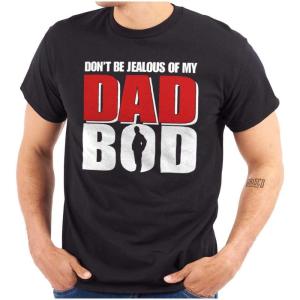 Brisco Brands Fathers Day Dont Be Jealous Dad BOD Mens Graphic T Shirt Tees(Black)