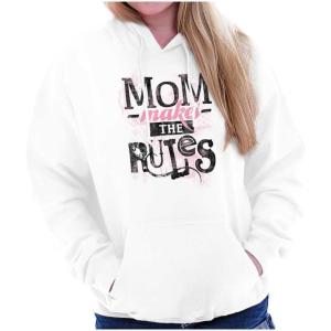 Brisco Brands Mom Makes the Rules Cute Quote Saying Hoodie Sweatshirt Women(White)