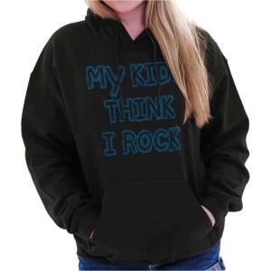 Brisco Brands My Kids Think I Rock Funny Cute Mom Hoodie Sweatshirt Women(Black)