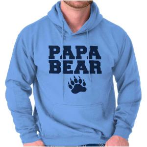 Brisco Brands Papa Bear Dad Father’s Day Pawprint Hoodie Hooded Sweatshirt Men(Carolina Blue)