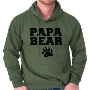 Brisco Brands Papa Bear Dad Father’s Day Pawprint Hoodie Hooded Sweatshirt Men(Military Green)