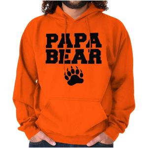 Brisco Brands Papa Bear Dad Father’s Day Pawprint Hoodie Hooded Sweatshirt Men(Orange)