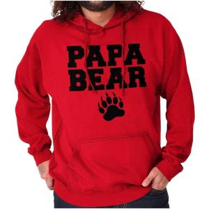 Brisco Brands Papa Bear Dad Father’s Day Pawprint Hoodie Hooded Sweatshirt Men(Red)