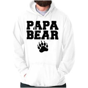 Brisco Brands Papa Bear Dad Father’s Day Pawprint Hoodie Hooded Sweatshirt Men(White)
