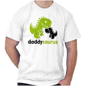 Fathers Daddysaurus Trex Dinosaur Dad Mens Graphic T Shirt Tees(White)