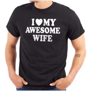 I Love My Awesome Wife Cute Husband Mens Graphic T Shirt Tees(Black)