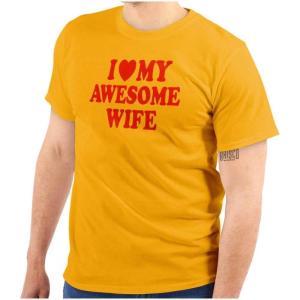 I Love My Awesome Wife Cute Husband Mens Graphic T Shirt Tees(Gold)