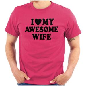 I Love My Awesome Wife Cute Husband Mens Graphic T Shirt Tees(Heliconia)
