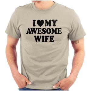 I Love My Awesome Wife Cute Husband Mens Graphic T Shirt Tees(Sand)