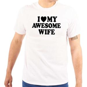 I Love My Awesome Wife Cute Husband Mens Graphic T Shirt Tees(White)