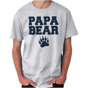 Papa Bear Dad Father’s Day Pawprint Mens Graphic T Shirt Tees(Ash Grey)
