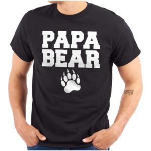 Papa Bear Dad Father’s Day Pawprint Mens Graphic T Shirt Tees(Black)