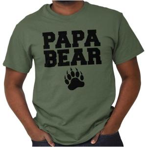 Papa Bear Dad Father’s Day Pawprint Mens Graphic T Shirt Tees(Military Green)