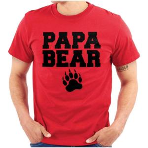 Papa Bear Dad Father’s Day Pawprint Mens Graphic T Shirt Tees(Red)