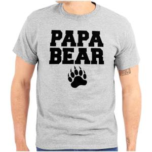 Papa Bear Dad Father’s Day Pawprint Mens Graphic T Shirt Tees(Sport Grey)
