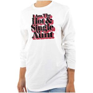 Single Cool Cute Funny Auntie Aunt Women’s Long Sleeve T Shirt(White)