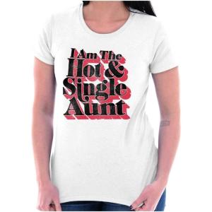 Single Cool Cute Funny Auntie Aunt Womens Slim Fit Graphic Tee(White)