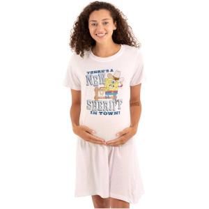 Womens Maternity Cowboy Spongebob New Sheriff in Town Pregnancy Dress(White)