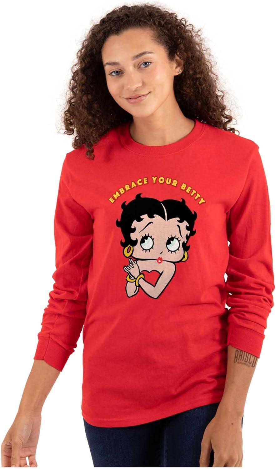 imageBetty Boop Cartoon Cute Motivational Womens Long Sleeve T ShirtRed