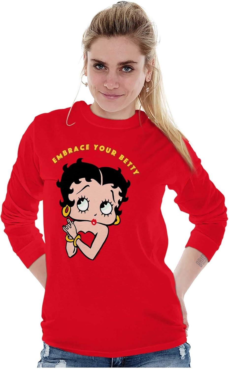 imageBetty Boop Cartoon Cute Motivational Womens Long Sleeve T ShirtRed