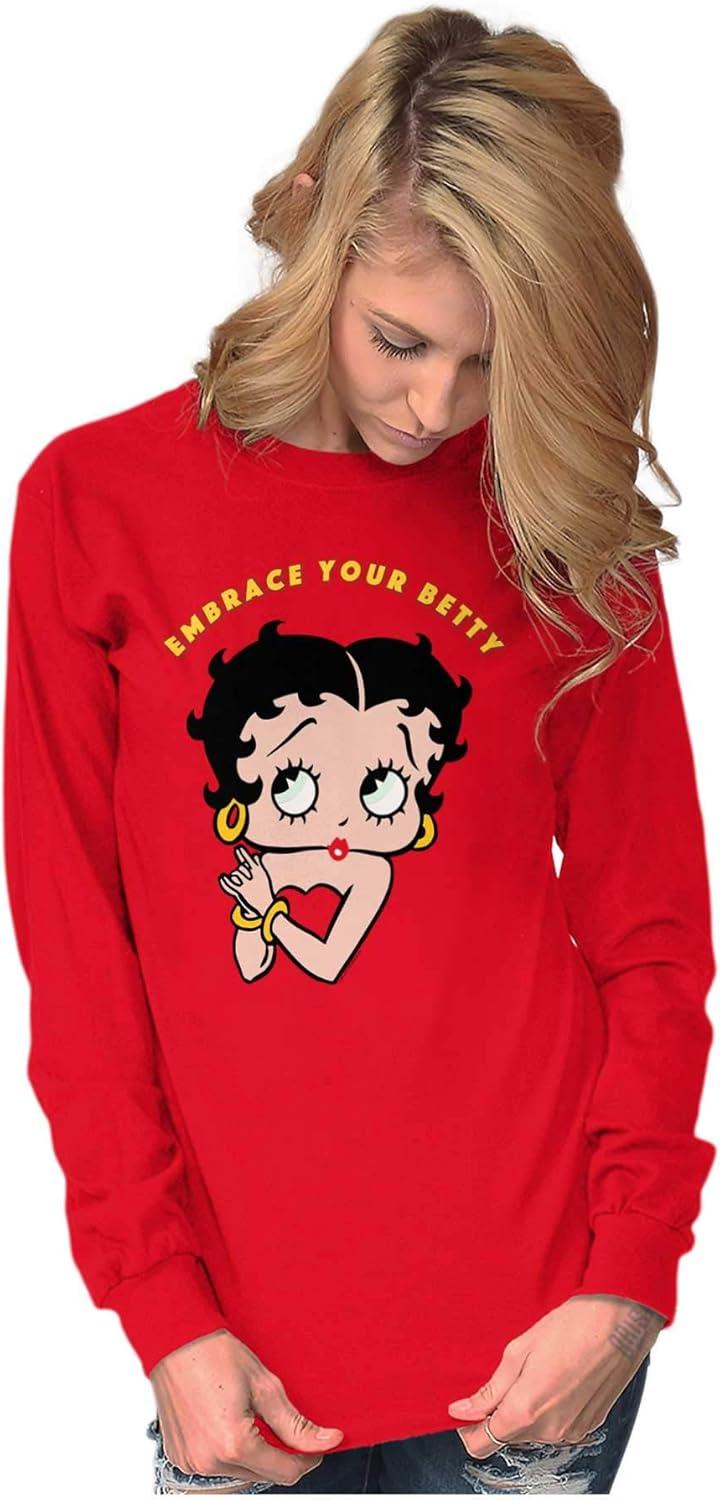 imageBetty Boop Cartoon Cute Motivational Womens Long Sleeve T ShirtRed