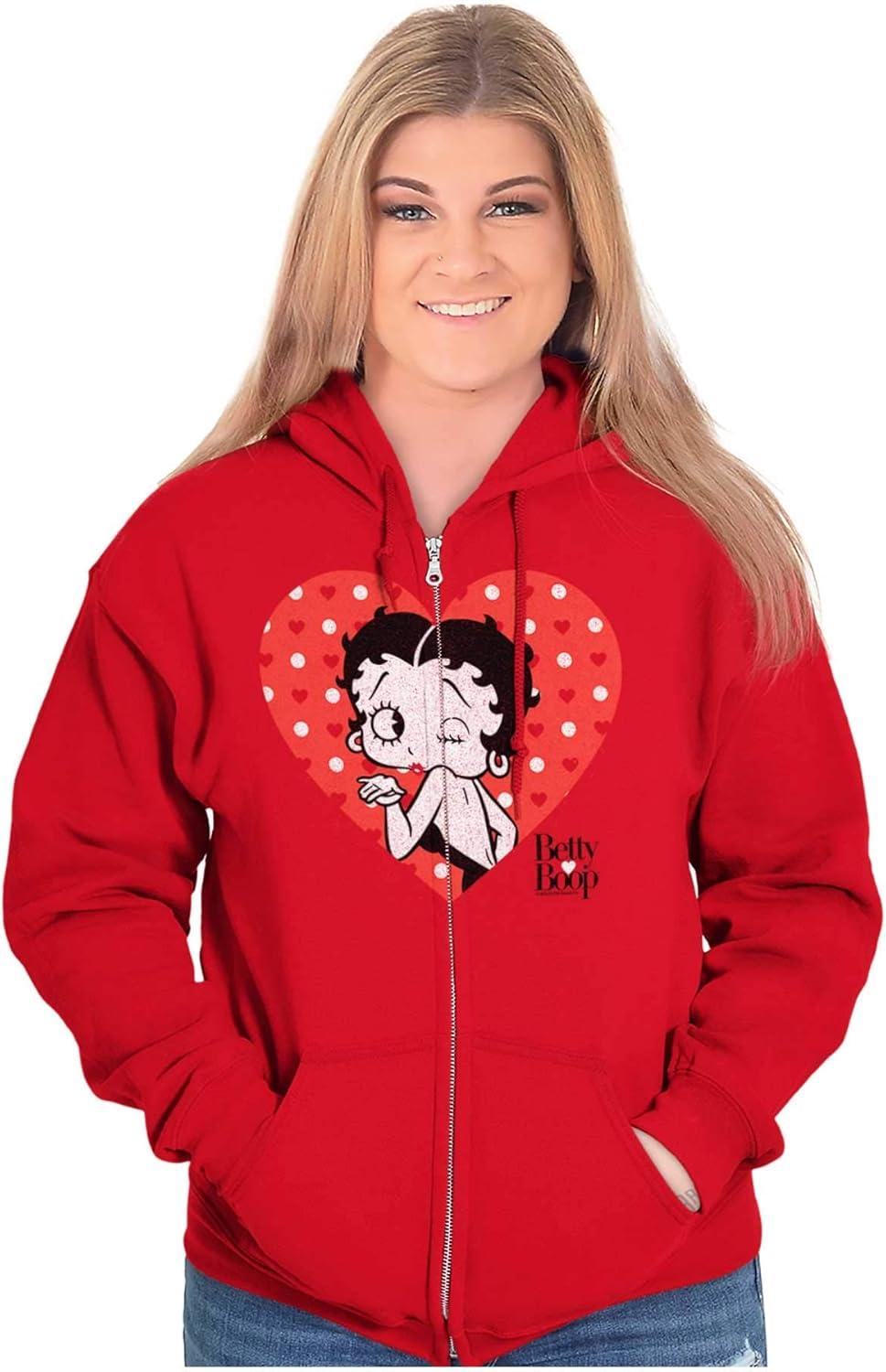 imageBrisco Brands Betty Boop Blowing Kisses Adorable Zip Hoodie Sweatshirt WomenRed