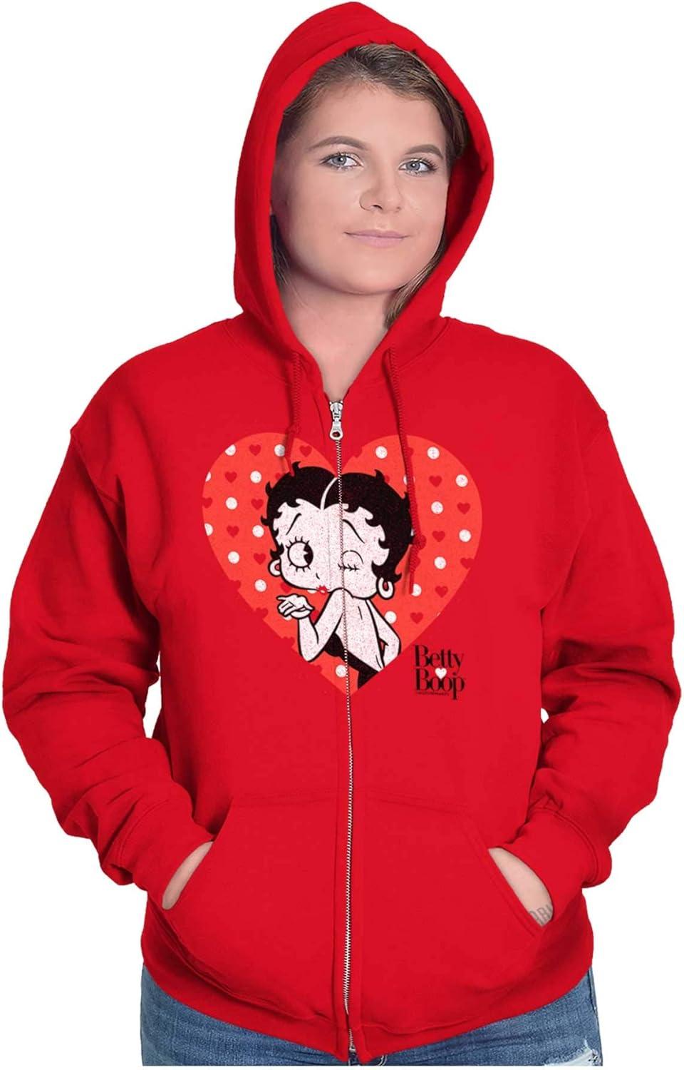 imageBrisco Brands Betty Boop Blowing Kisses Adorable Zip Hoodie Sweatshirt WomenRed