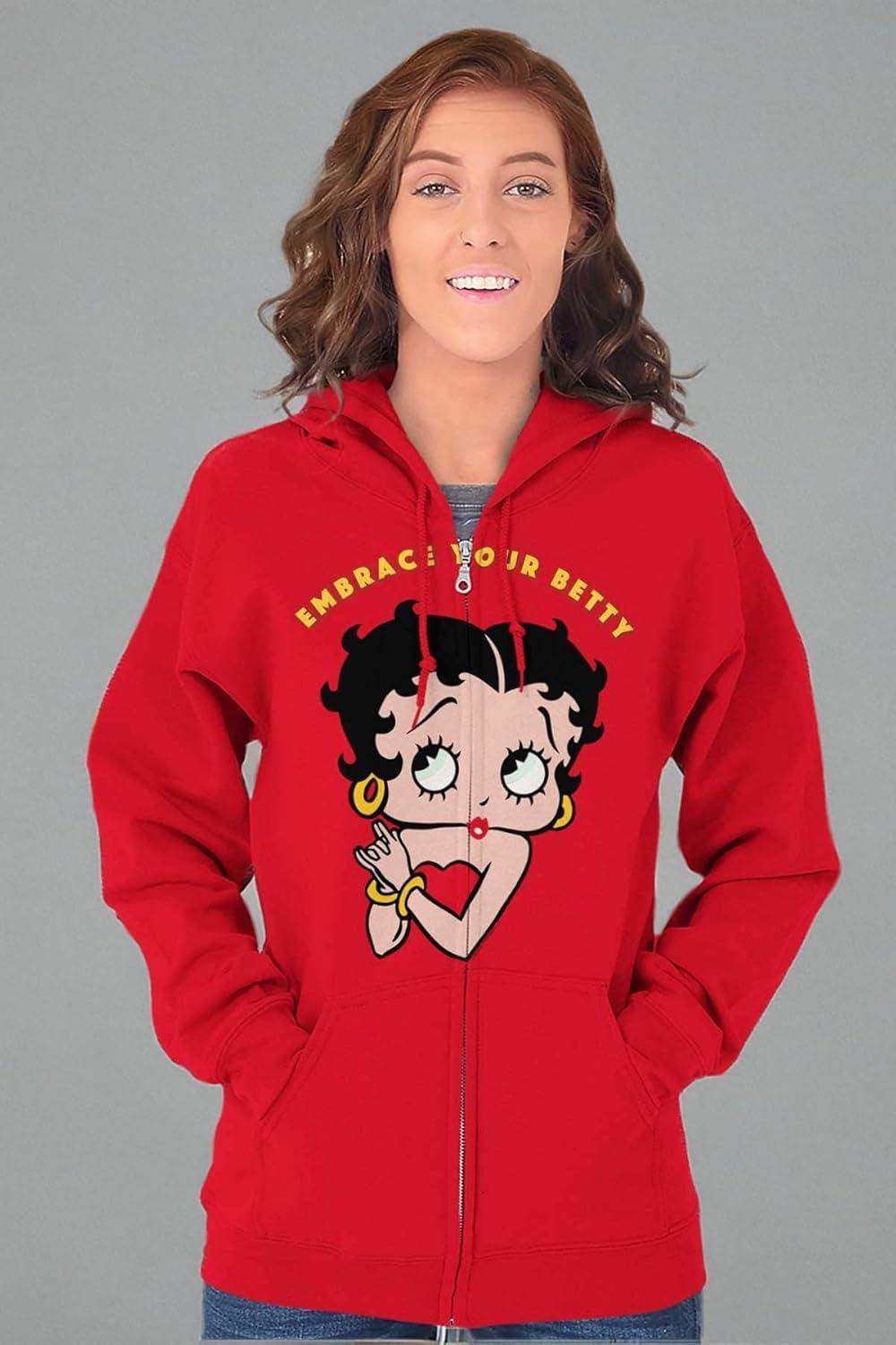 imageBrisco Brands Betty Boop Cartoon Cute Motivational Zip Hoodie Sweatshirt WomenRed