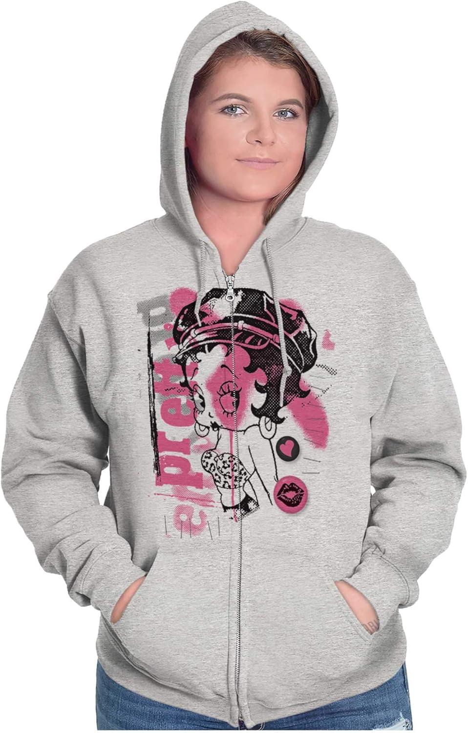 imageBrisco Brands Betty Boop Pretty Punk Paint Splatter Zip Hoodie Sweatshirt WomenSport Grey