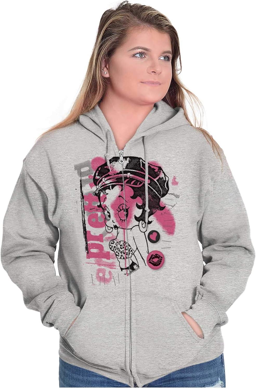 imageBrisco Brands Betty Boop Pretty Punk Paint Splatter Zip Hoodie Sweatshirt WomenSport Grey