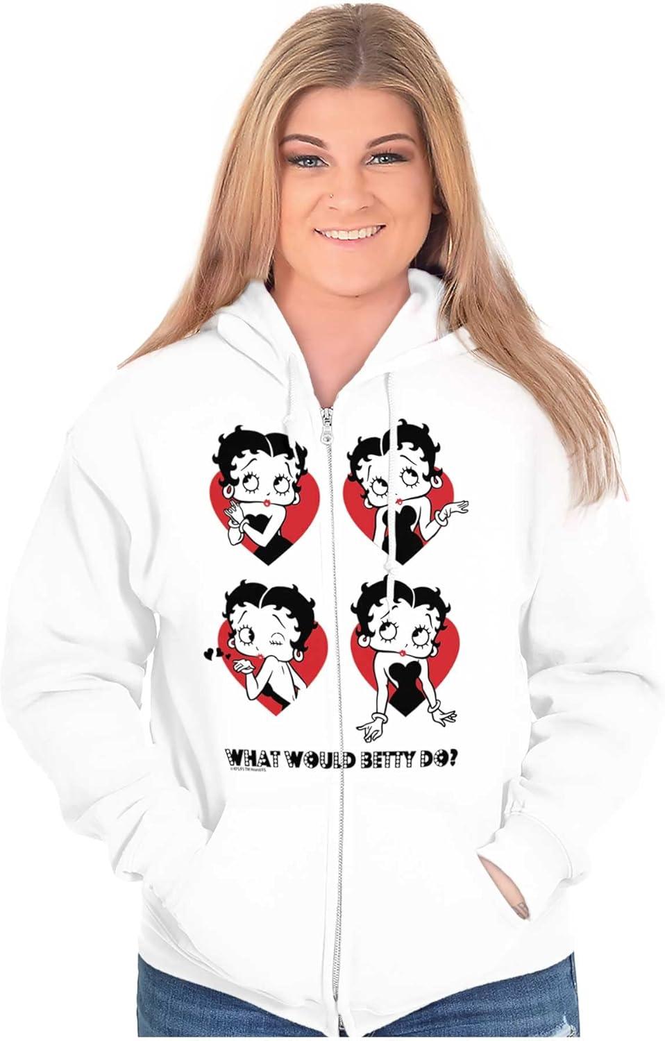 imageBrisco Brands Betty Boop What Would She Hearts Zip Hoodie Sweatshirt WomenWhite